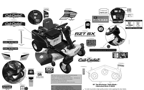 Label Map Diagram and Parts List for RZT-SX50EFI (17RWCBYZ010)(2018) Cub Cadet Lawn Tractor